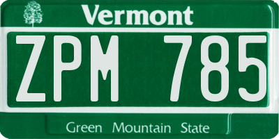 VT license plate ZPM785