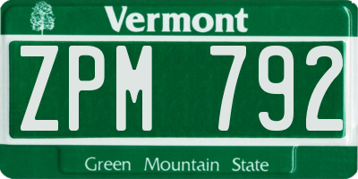 VT license plate ZPM792