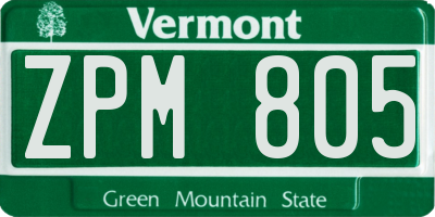 VT license plate ZPM805