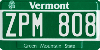 VT license plate ZPM808