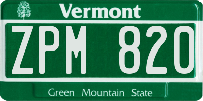 VT license plate ZPM820