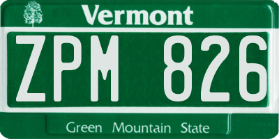 VT license plate ZPM826