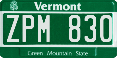 VT license plate ZPM830
