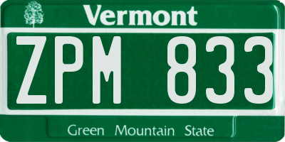 VT license plate ZPM833