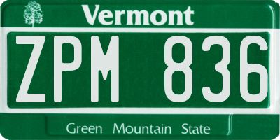 VT license plate ZPM836