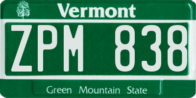 VT license plate ZPM838