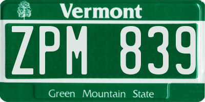 VT license plate ZPM839