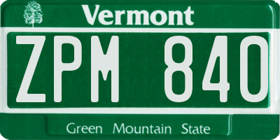 VT license plate ZPM840