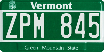 VT license plate ZPM845
