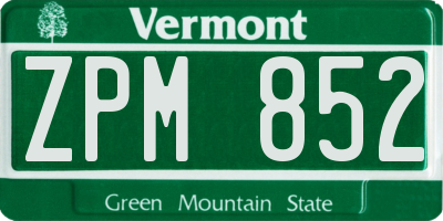 VT license plate ZPM852
