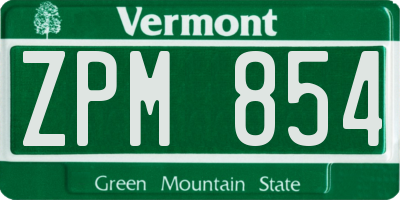 VT license plate ZPM854