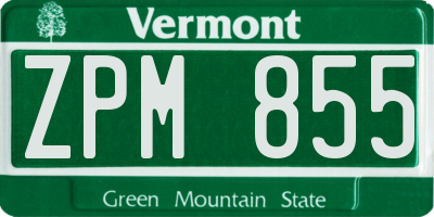 VT license plate ZPM855