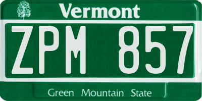 VT license plate ZPM857