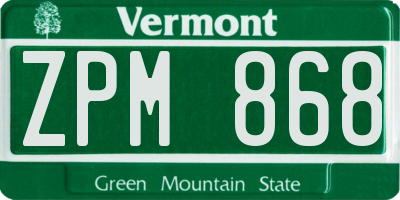 VT license plate ZPM868