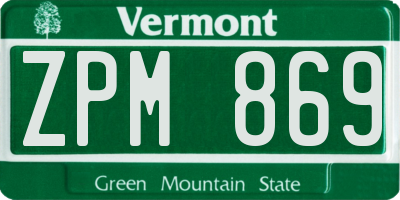 VT license plate ZPM869
