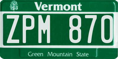 VT license plate ZPM870