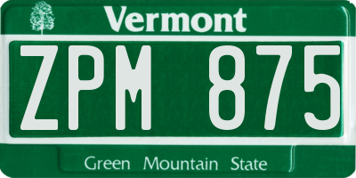 VT license plate ZPM875