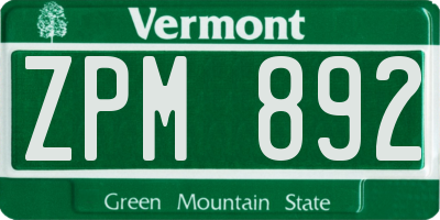 VT license plate ZPM892