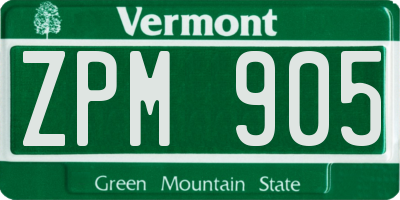 VT license plate ZPM905