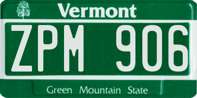 VT license plate ZPM906