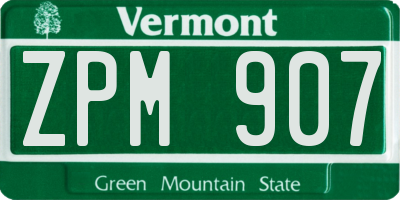 VT license plate ZPM907
