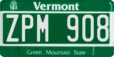 VT license plate ZPM908