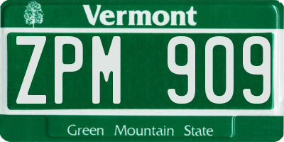 VT license plate ZPM909