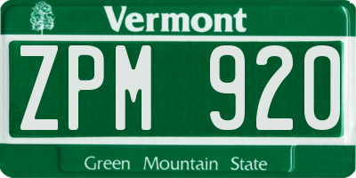 VT license plate ZPM920