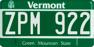 VT license plate ZPM922