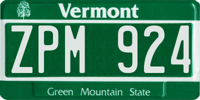 VT license plate ZPM924