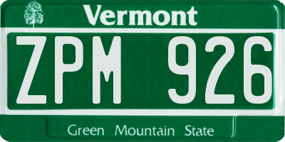 VT license plate ZPM926