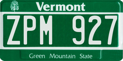VT license plate ZPM927