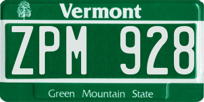 VT license plate ZPM928