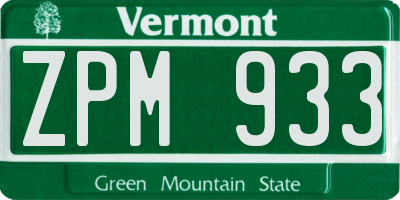 VT license plate ZPM933