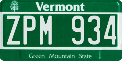 VT license plate ZPM934