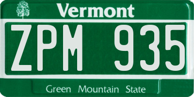 VT license plate ZPM935
