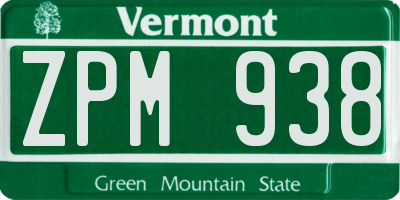 VT license plate ZPM938