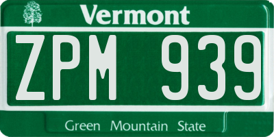VT license plate ZPM939