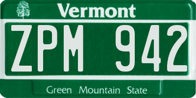 VT license plate ZPM942