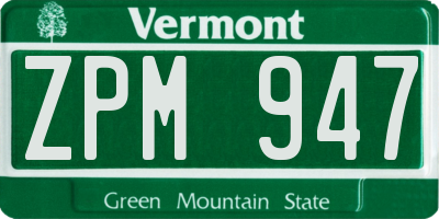 VT license plate ZPM947