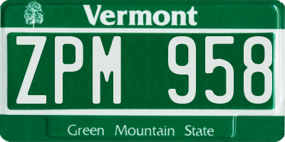 VT license plate ZPM958