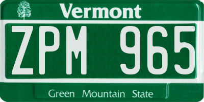 VT license plate ZPM965