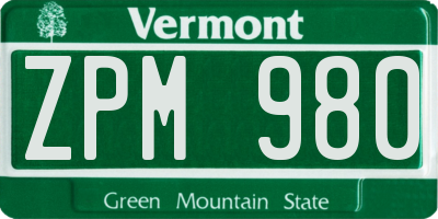 VT license plate ZPM980