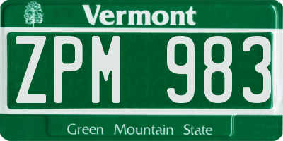 VT license plate ZPM983