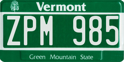 VT license plate ZPM985