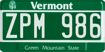 VT license plate ZPM986