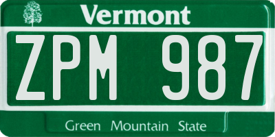 VT license plate ZPM987
