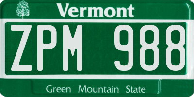 VT license plate ZPM988