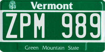 VT license plate ZPM989