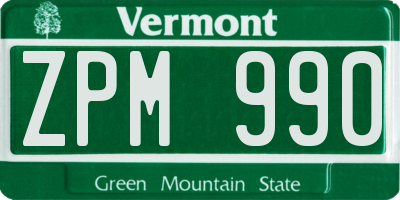 VT license plate ZPM990